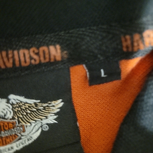 Harley Davidson Shirt Mens Large Orange Black Embroidered Double Sided - Picture 10 of 12